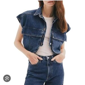 Democracy Blue Denim Vest With Raw Edge, Women's Size Small, Rocker, Grunge